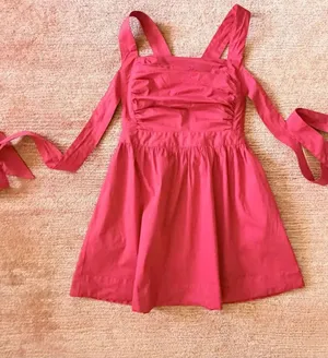 Free People Red Cotton Mini Dress Open Back Tie Straps Pockets NWT Size S thumbnail 1