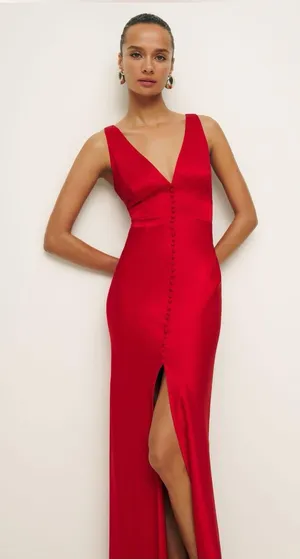 Reformation Elaina Satin Red Midi Dress thumbnail 1
