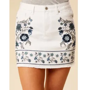 Altard State White Denim Blue Flower Embroidered Mini Skirt thumbnail 1