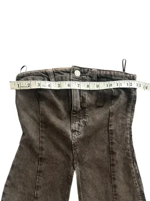 Zara Small Washed Black Denim Strapless Corset Bustier Tube Top Front Slit S thumbnail 5