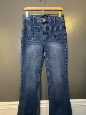 Nanette Lepore Jolie High Rise Flare Jeans Womens 8 Medium Wash Blue Denim thumbnail 3