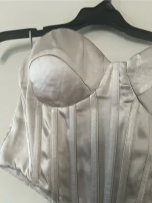 Zara Silver Satin Corset Bustier Top Medium Strapless Shapewear thumbnail 2