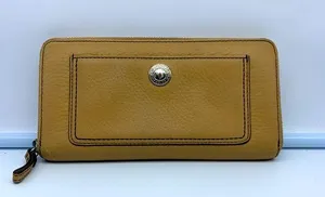 Coach tan and brown leather zip around wallet thumbnail 1