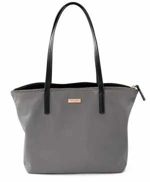 Authentic Kate Spade New York Gray Nylon Zip Tote Shoulder Bag Black Handles Gold Hardware thumbnail 1