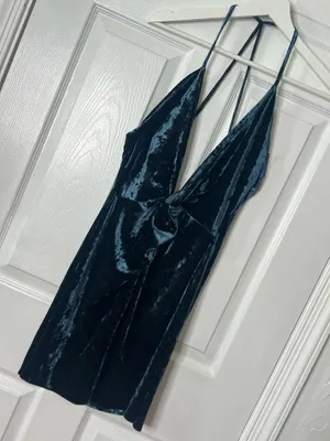 Zara Blue Velvet Halter Mini Dress Size M Party Clubbing Night Out Glam thumbnail 2