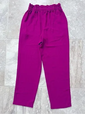 June & Hudson Belted Paper Bag High-Waisted Pants in Fuschia, Size L EXCELLENT thumbnail 7