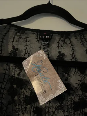 NWT Black Floral Lace Sheer Kimono Duster Cardigan Large Open Front Romantic thumbnail 2