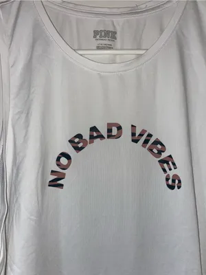 PINK Victoria's Secret White 'No Bad Vibes' Graphic Tank thumbnail 2