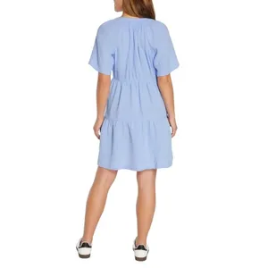 Gap Womens Gauze V Neck A Line Short Sleeve Tiered Dress Blue Size XS W Pockets thumbnail 2