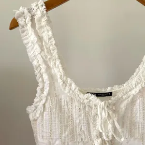 Zara Ruffle Eyelet Lace Tie Front Tank Top in White - XS thumbnail 5