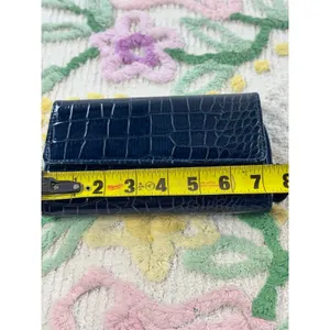 Hato Hasi Navy Blue Croc Embossed Faux Leather‎ Flap Wallet Organizer thumbnail 4