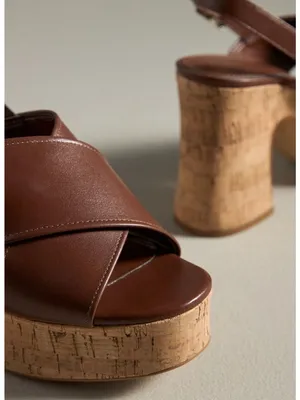 Anthropologie Brown Cross-Strap Woven Platform Sandals Size EU 40 US 9-9.5 thumbnail 3