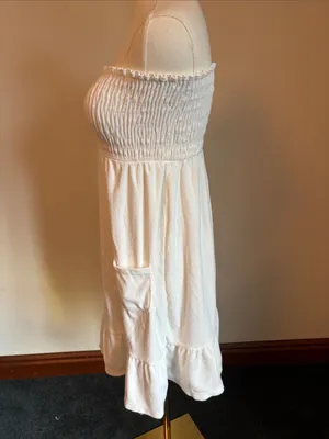 Motherhood White Strapless Smocked Sundress with Pockets thumbnail 3