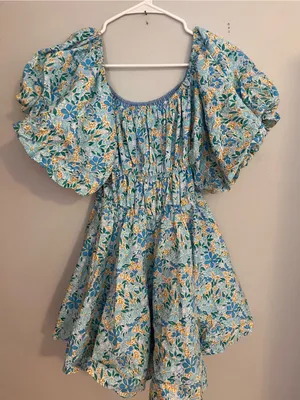 Altar'd State Blue Floral‎ Puff-Sleeve Dress thumbnail 2