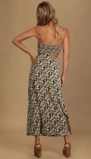 Lulus It's a Perfect Pick Navy Blue Floral Print Cutout Maxi Dress thumbnail 5