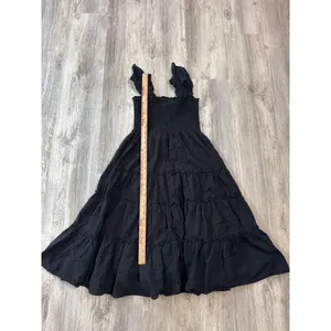 Kourt Calypso Maxi Dress Black Swiss Dot‎ Ruffle Smocked Tiered Size XL thumbnail 7