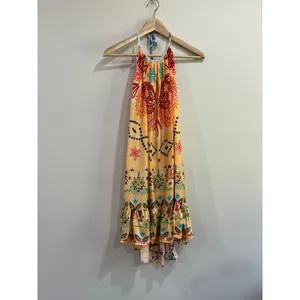 Sundress Boho Halter Mini Dress Resort‎ Vacation Beach Cover Up Festival M/L thumbnail 4