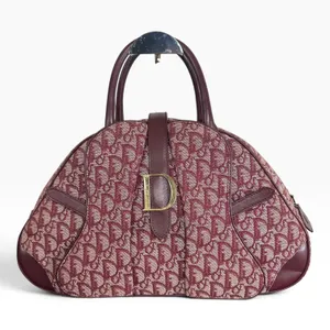 Christian Dior Double Saddle Trotter Satchel Bag Bordeaux Monogram Italy Lock thumbnail 1