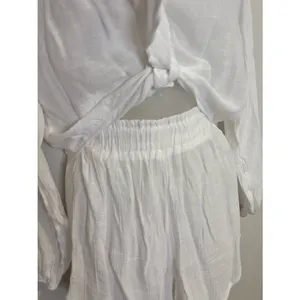 White Tie-Front Gauze Button-Up Shirt and Shorts Set Size Small thumbnail 7