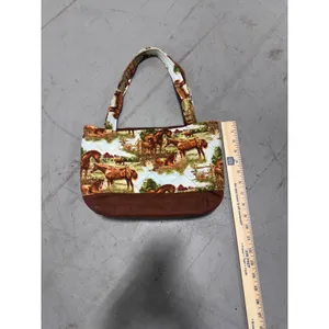 Handmade Quilted Horse Print Tote Bag Brown Equestrian Scenic Shoulder Bag thumbnail 4