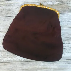 American Vintage VTG 60s Garay Purse Clutch Brown Fabric Gold Flowers Rhinestone‎ Kisslock MCM thumbnail 1