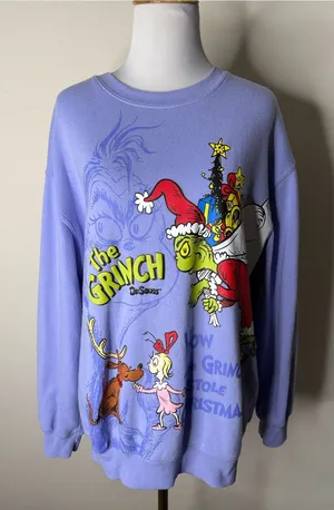 The Grinch Dr. Seuss Purple Christmas Themed Sweatshirt thumbnail 1