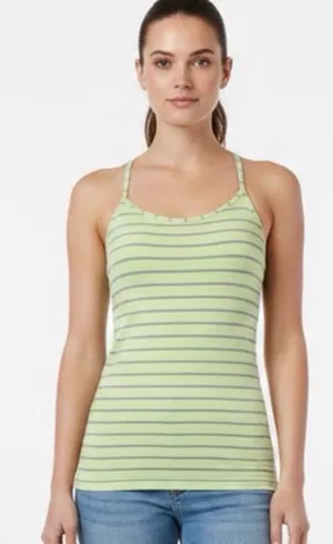 Lululemon Athletica Power Y Tank in a neon yellow and grey striped thumbnail 1