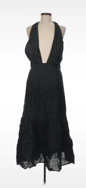 100% linen halter neck dress Black Size 6 thumbnail 1