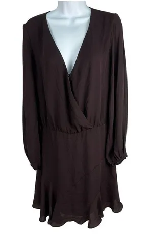 Krisa Womens Long Sleeve Wrap Dress Size M Brown Flowy Fit Polyester thumbnail 1