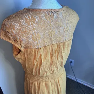 Luxology Gauzy Maxi Dress Sz L Orange Smocked Waist Ruffled Tiered Gypsy Boho thumbnail 6