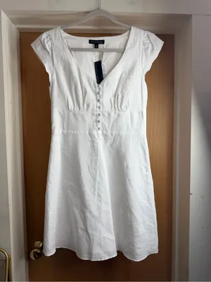 NWT! Banana Republic White Linen Cotton Blend Button-Front Dress Size 6 thumbnail 3