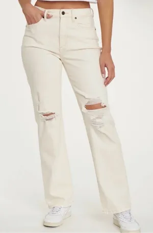 NEW Eunina Size 9 29 Codi Super High Rise Cream Distressed Jeans thumbnail 1