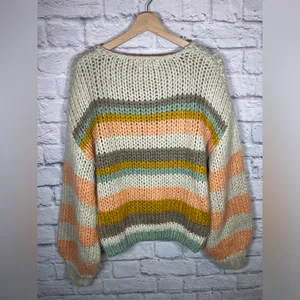 By together knit stripedsoft sweater‎ oversized size small boho colors thumbnail 5