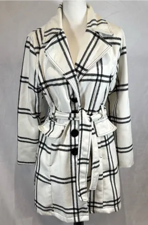 Miss Ashley by 26 International black and white plaid belted coat size medium thumbnail 1