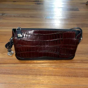 Brighton Vintage Croc Embossed Leather Shoulder Bag Brown Black Trapezoid Purse thumbnail 3