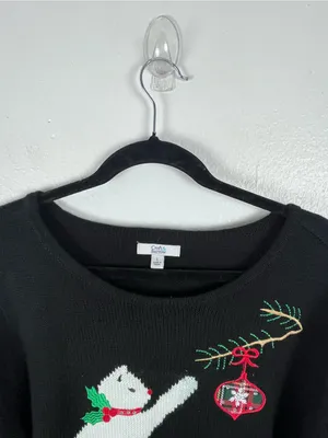 CROFT & BARROW Black Cat Graphic Long Sleeves Knit Sweater Size Large Christmas thumbnail 5