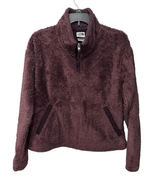 The North Face Jacket Womens Size Medium Brown Teddy Fleece 1/4‎ Zip Pullover thumbnail 1