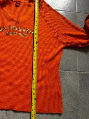 vintage embroidered U.S. Polo Assn. Bright Orange V-Neck Ribbed Knit Sweater thumbnail 4