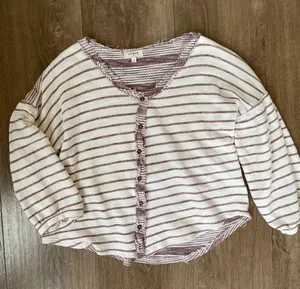 Umgee cardigan sweater maroon striped balloon sleeves short length Women’s sz L thumbnail 9
