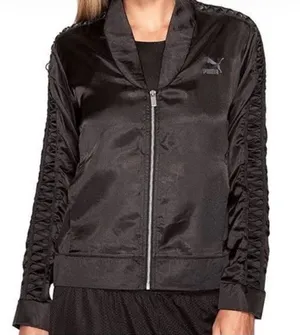PUMA NWT Black Satin Lux T7 Full Zip Elastic Lightweight Jacket‎ Pockets Size S thumbnail 1