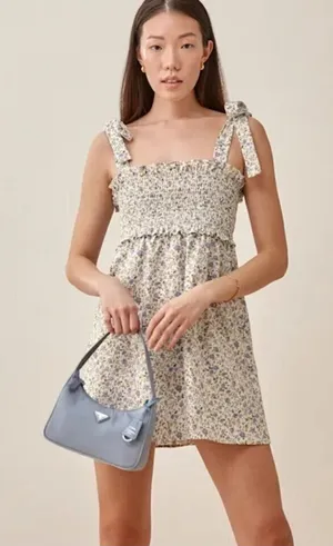 Reformation Dawson Floral Linen Smocked Mini Dress Size XS thumbnail 1