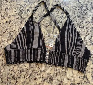 Topshop Black and Cream Striped Halter Top thumbnail 1