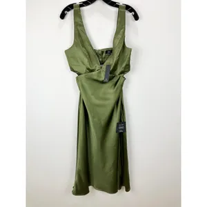 Lulus Unmatched Elegance Olive Satin Sleeveless Midi Dress Cocktail Party L NWT thumbnail 5