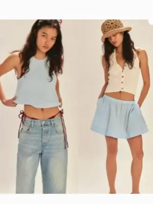 NEW Free People free-est Milani Tank Top Mini Skirt Boho Cotton Set Blue Large thumbnail 6
