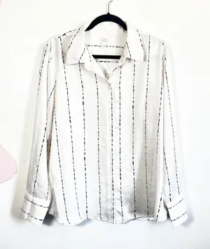 Career Blouse Womens‎ Large Button Shirt White Striped Work Office thumbnail 1