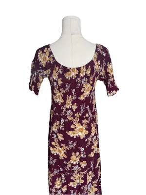 Natural Life - Burgundy Floral Maxi DressBoho Smocked Rayon Midi Maxi Sz XS/S thumbnail 5