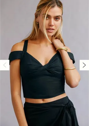 Anthropologie Maeve Size-XS Black‎ Linen Off The Shoulder Twist Crop Top thumbnail 1