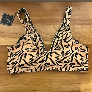 Zaful Animal Print Plunge Bikini‎ Top Tan Black Size 8 NEW thumbnail 4