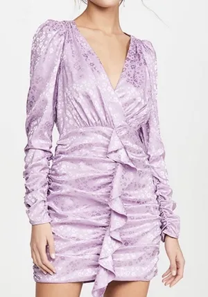 For Love & Lemons Fiji Lilac Purple Jacquard Floral Ruched Mini Dress XS NWT thumbnail 1