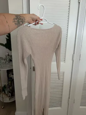 Long Sleeve Beige Sweater Dress Tan Size M thumbnail 2